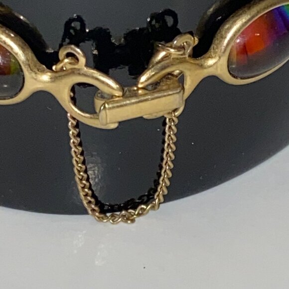 Vintage Sarah Coventry Harmony Rainbow Bracelet Safety Chain Cabochon Stones - Picture 5 of 7